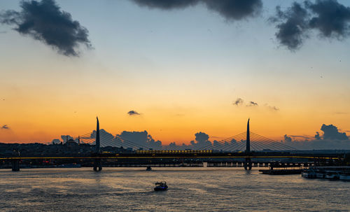 Bridge over river against sky during sunset