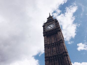 Low angle view of clock tower against cloudy sky