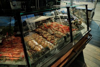 High angle view of food for sale in market