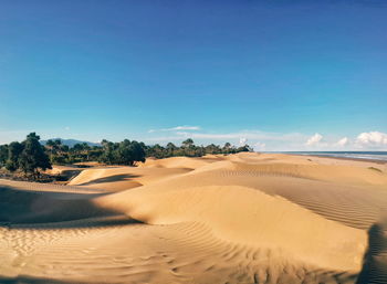 Scenic view of desert against blue sky