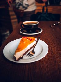 Close-up of dessert in plate on table