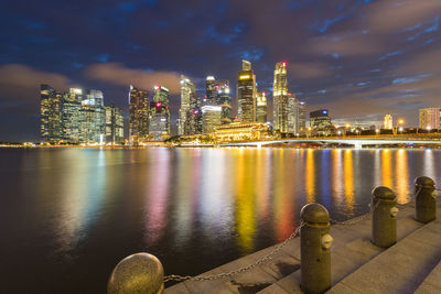 Illuminated city at waterfront