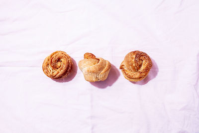 High angle view of cookies against white background