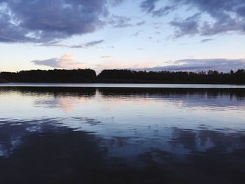 Scenic view of lake against sky at sunset