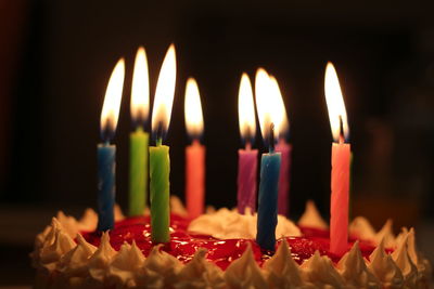 Close-up of candles on cake