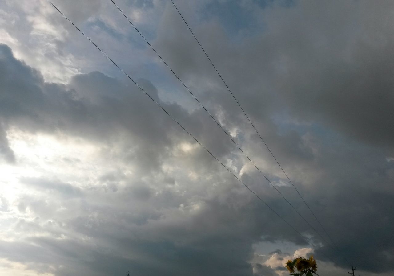 sky, cloud - sky, low angle view, cable, power line, outdoors, electricity, no people, nature, day, scenics, beauty in nature, storm cloud