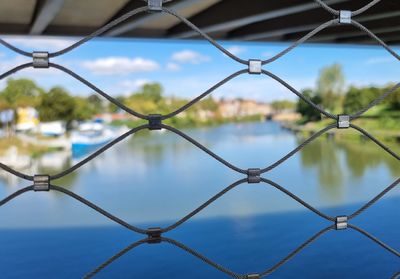 Close-up of chainlink fence against sky