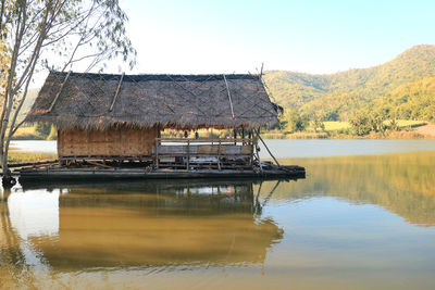 Scenic view of lake by buildings against sky