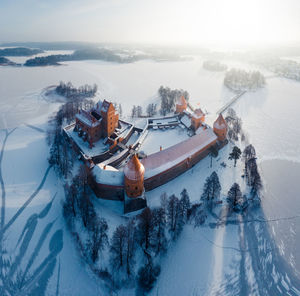 High angle view of trees during winter