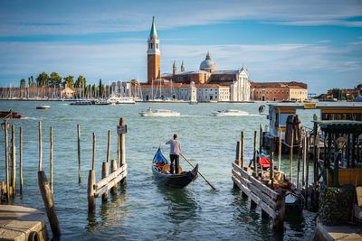 View of boats in canal