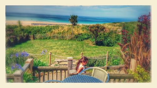 People relaxing on landscape