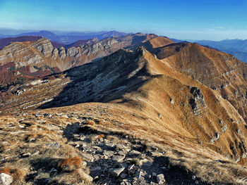 Mountains ridge panorama in autumn, appennino parma, italy