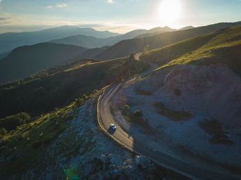 High angle view of landscape against sky during sunset