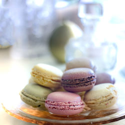 Close-up of macaroons in plate