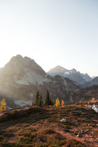 Scenic view of mountains against clear sky