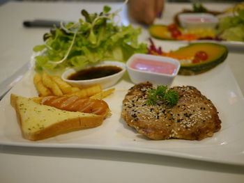 Close-up of served food in plate