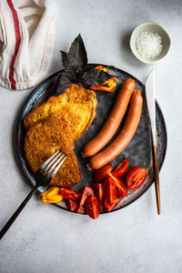 High angle view of food on table