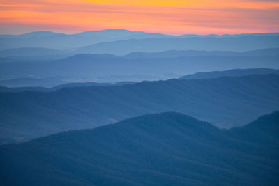 Scenic view of mountains against sky during sunset