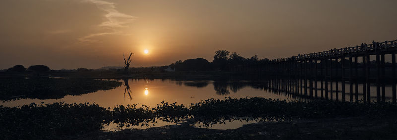 Scenic view of lake against sky during sunset