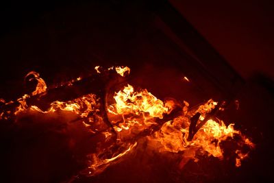 Close-up of fire in the dark