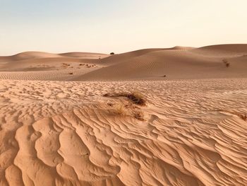 Sand dune in desert against clear sky