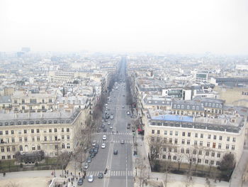 High angle view of city street and buildings