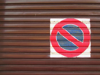 Close-up of symbol on metal shutter