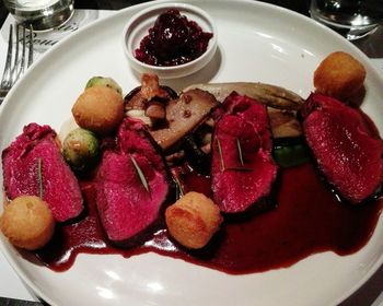 Close-up of served food in plate