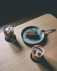 High angle view of coffee on table