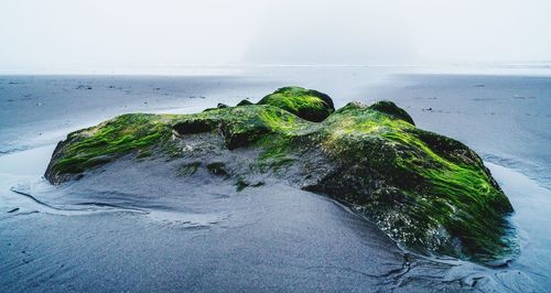 Scenic view of rocks on sea against sky