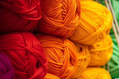 Multi-colored balls of yarn for knitting. woolen threads for needlework.