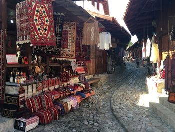 View of market stall in city