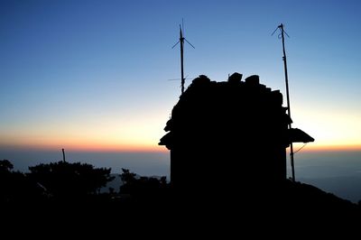 Low angle view of silhouette built structure against sky at sunset
