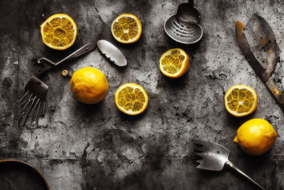 High angle view of fruits on table