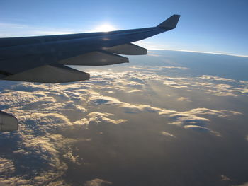 Cropped image of airplane wing over landscape