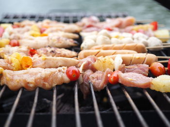 Close-up of meat on barbecue grill