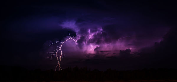 Lightning in sky at night