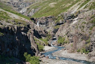 High angle view of rocks on land