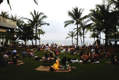 People relaxing in park
