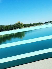 Scenic view of lake against clear blue sky