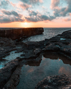 Scenic view of sea against sky during sunset