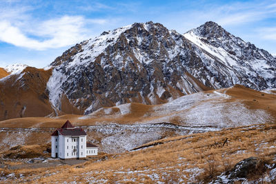 Snowcapped mountains against sky