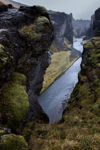 High angle view of road amidst rocks