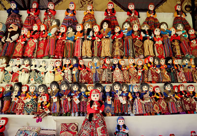 Pretty dolls in armenian traditional costumes for sale at vernissage market,yerevan, armenia