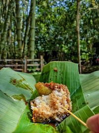 Indonesian traditional snacks at bamboo forest culinary market with zero waste concept 