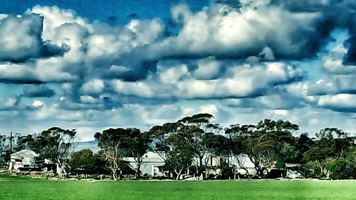 Scenic view of grassy field against cloudy sky