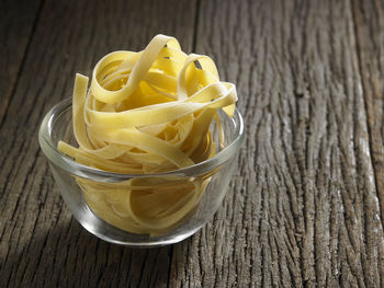 Close-up of tagliatelle pasta on table