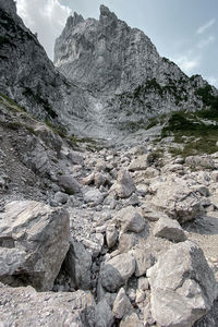 Rocks on the paths to stripsenjochhaus at the wilder kaiser, tyrol austria 