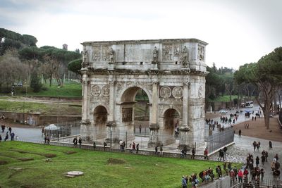 Tourists at historical building