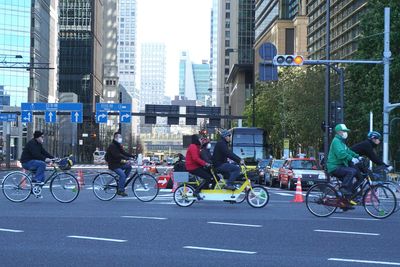 Bicycle parked in front of building